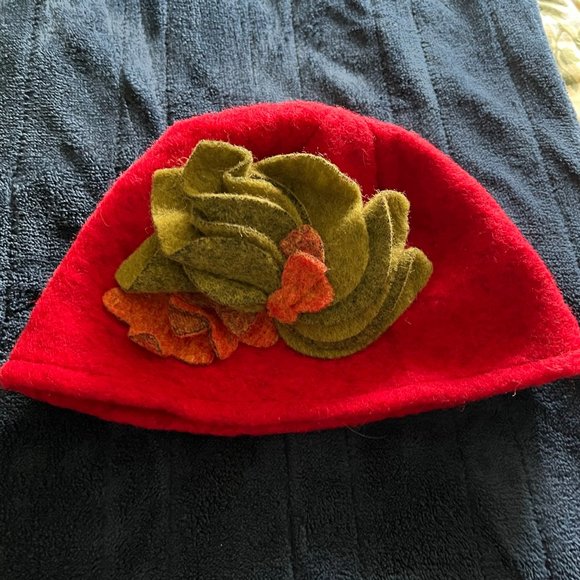 Platania Red Wool Floral Bucket Hat - Picture 1 of 5